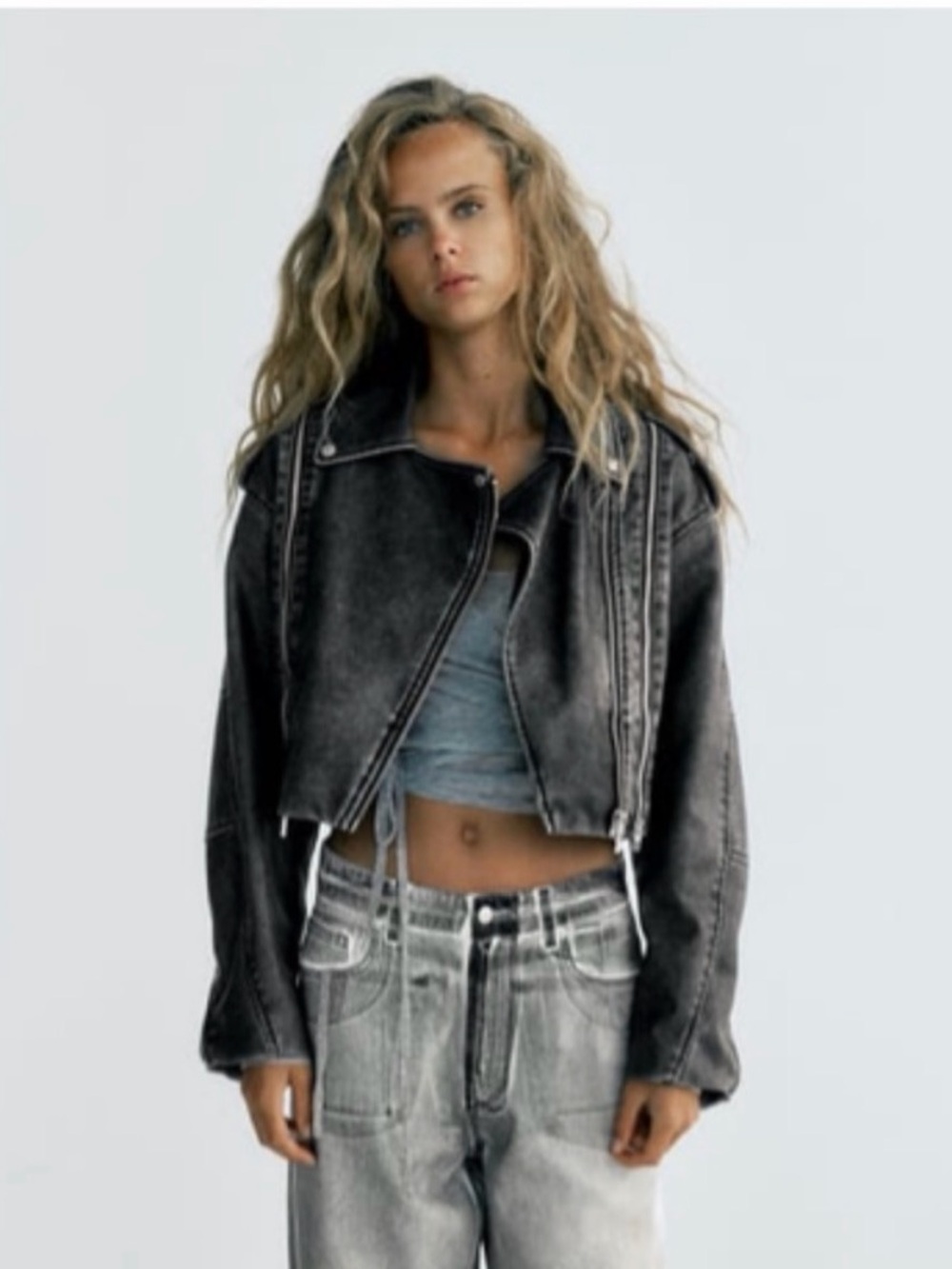 DISTRESSED FAUX LEATHER BIKER JACKET